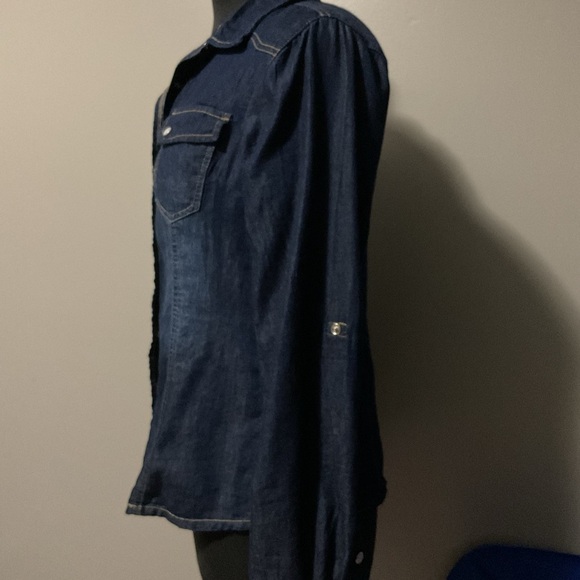 Dark Blue Denim Button-Up Shirt - Picture 2 of 4